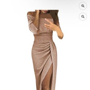 Elegant Off-Shoulder Metallic Dress